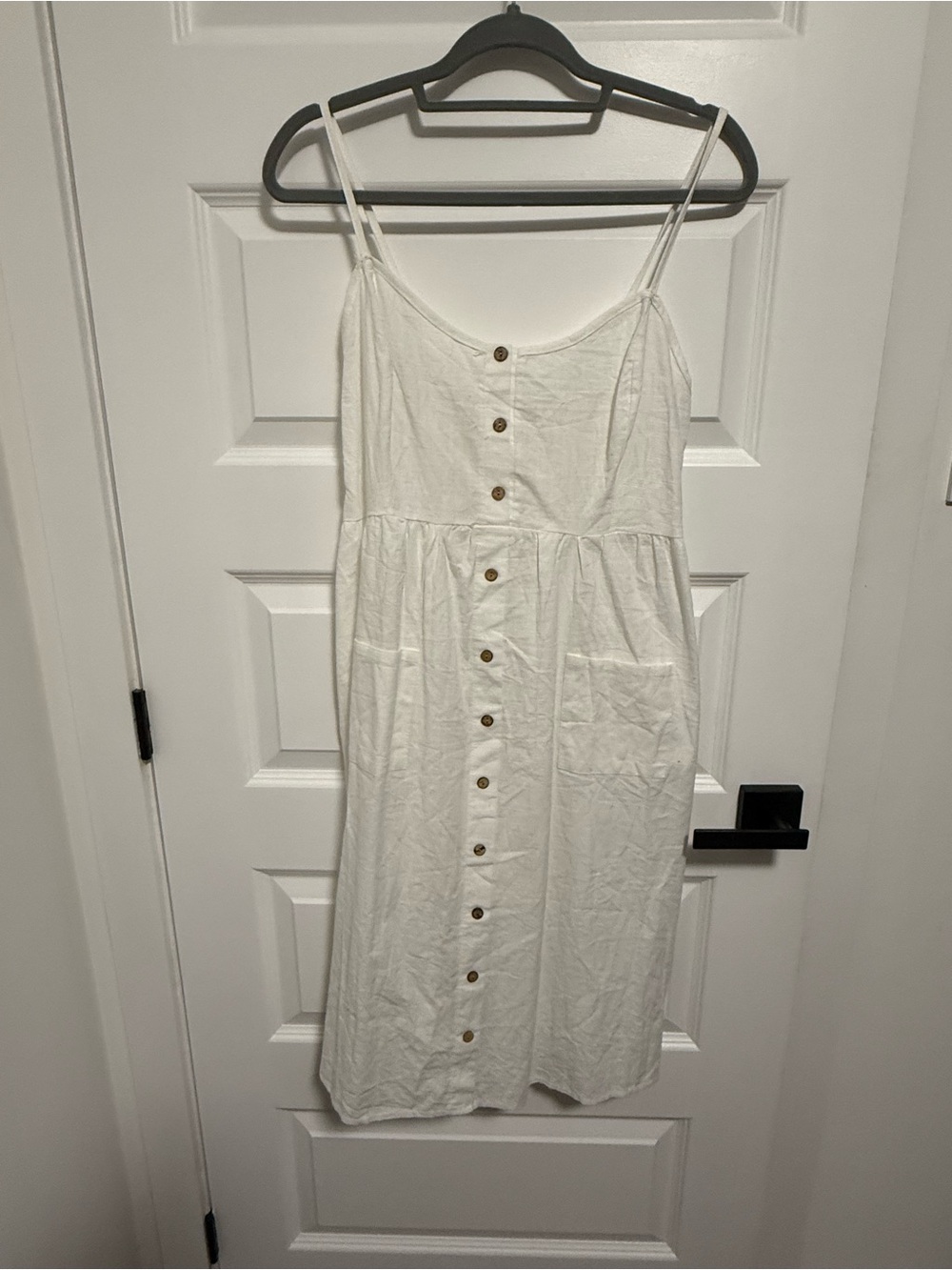 White Button-Down Spaghetti Strap Mini Dress
